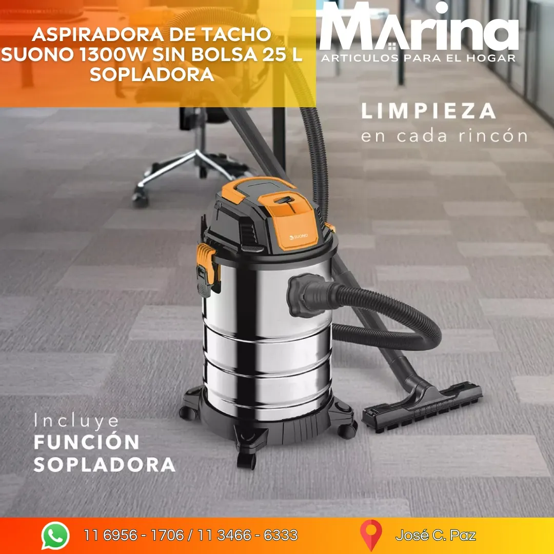 Aspiradora de Tacho Suono 1300 W Sin Bolsa 25 L Sopladora